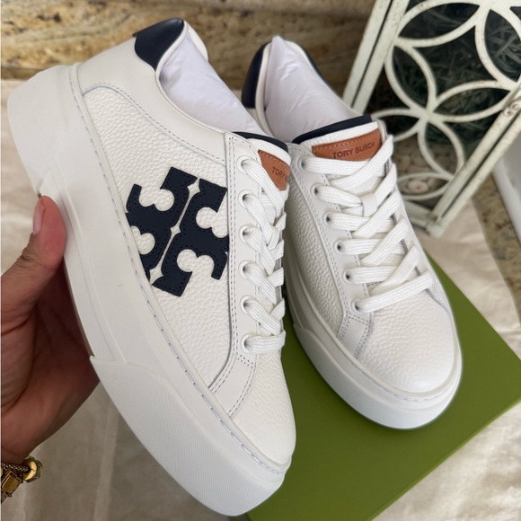 Tory Burch Shoes - Tory Burch White and Navy Platform Sneakers